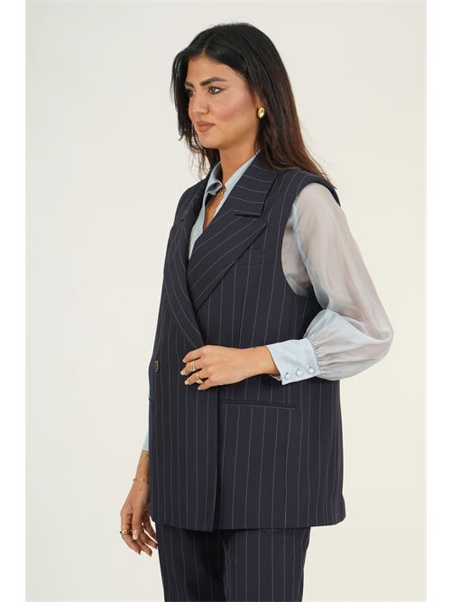 Gilet lungo doppiopetto gessato Elmas Phil | 040648BLU